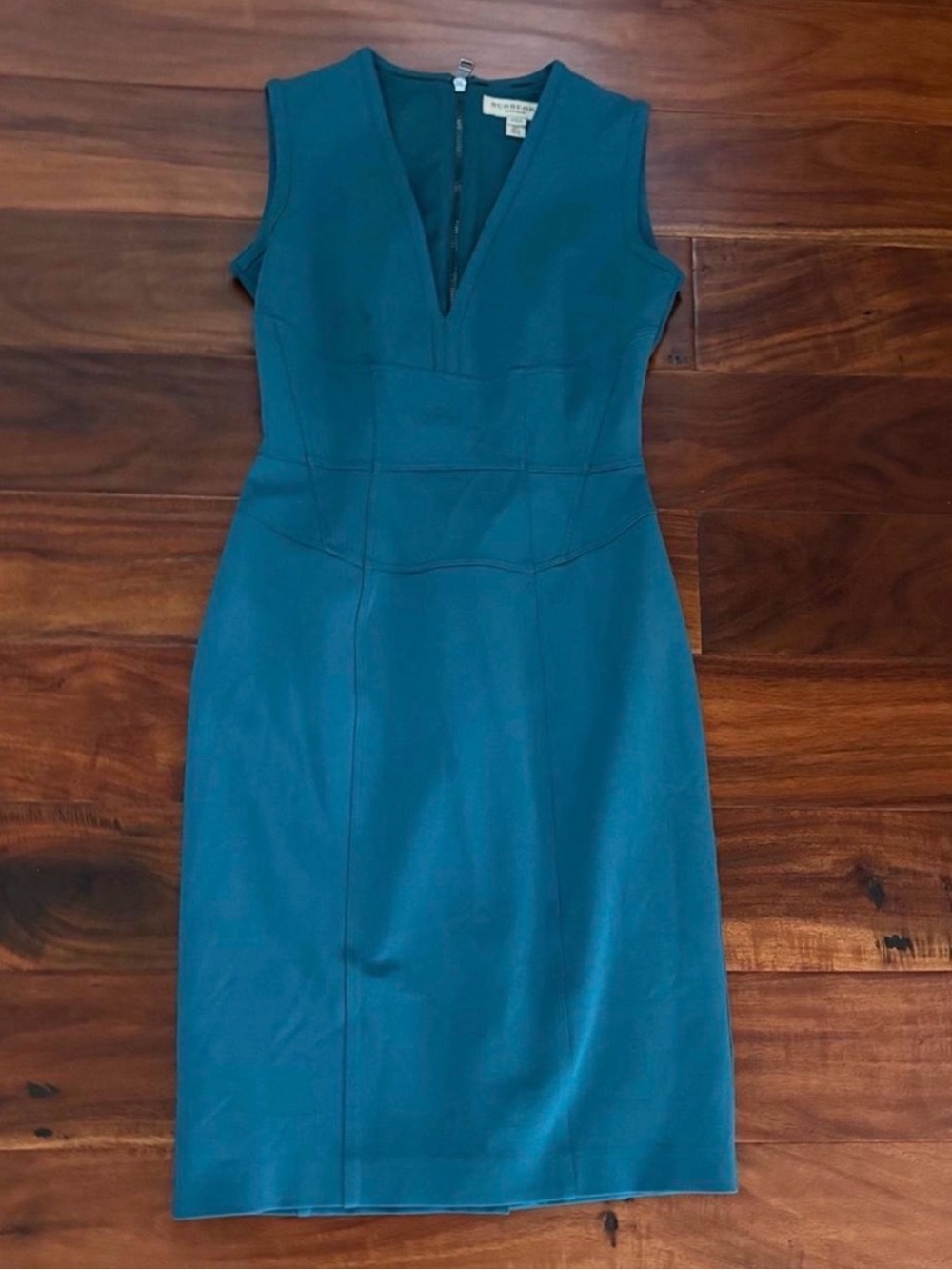 Burberry Teal V-Neck Sheath Dress